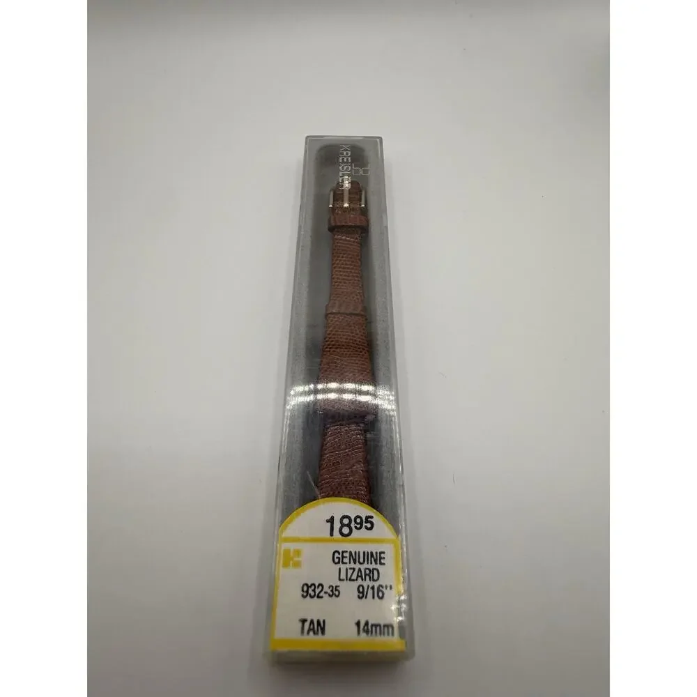 14mm KREISLER Genuine Lizard Tan NOS Vintage Watch Band & Gold-Tone Buckle